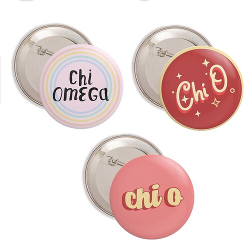 Chi Omega Buttons Pin Sorority Pink Floral 3 Pieces of Variety Buttons Pin Back Badge 2.25-inch chi o in Saudi Arabia