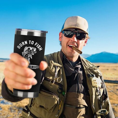 Fishing Tumbler Gifts with Handle For Men 40OZ Born to Fish Gift Stainless Steel Cups Fisherman Gifts For Dad Daddy Fish Mugs with Fish Father Day's Gift from Daught Son in Saudi Arabia