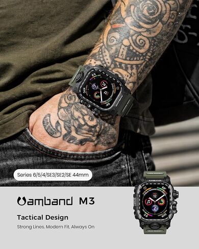 جراب متين من amBand M3 مع حزام مصمم لساعة Apple Series SE2/SE/6/5/4 مقاس 44 ملم - أسود in Kuwait
