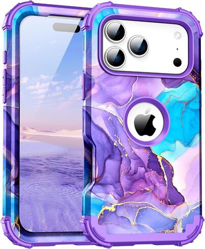 for iPhone 17 Pro Max Case,Three Layer Heavy Duty Shockproof Hybrid Hard Plastic Bumper Soft Silicone Rubber Drop Protective Cover Case for iPhone 17 Pro Max 6.9",Purple in Saudi Arabia