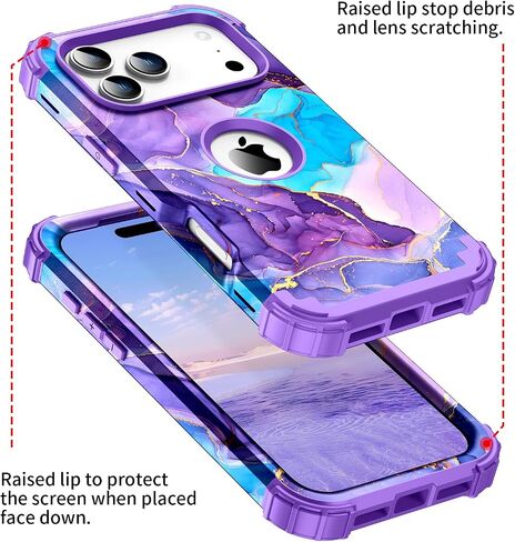 for iPhone 17 Pro Max Case,Three Layer Heavy Duty Shockproof Hybrid Hard Plastic Bumper Soft Silicone Rubber Drop Protective Cover Case for iPhone 17 Pro Max 6.9",Purple in Saudi Arabia