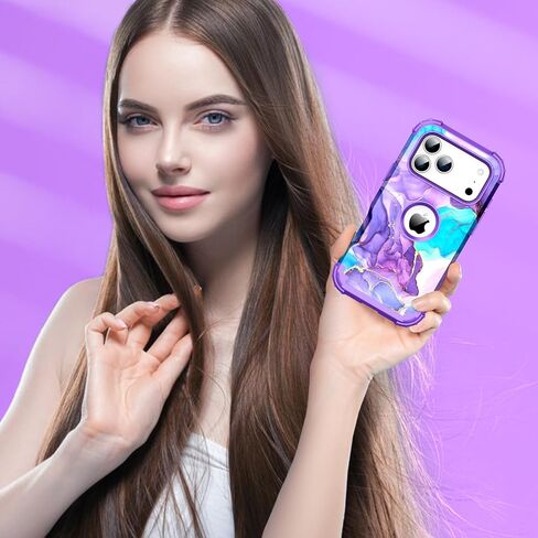 for iPhone 17 Pro Max Case,Three Layer Heavy Duty Shockproof Hybrid Hard Plastic Bumper Soft Silicone Rubber Drop Protective Cover Case for iPhone 17 Pro Max 6.9",Purple in Saudi Arabia