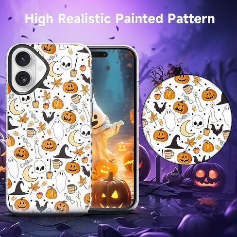 Halloween Case Compatible for iPhone 16 Pro Max Ghost Case with Cute Skull Bat Pumpkin Ghost Pattern Designed Clear Soft TPU+Black Camera Frame Protection Anti-Scratch Anti-Slip Phone Cover in Kuwait