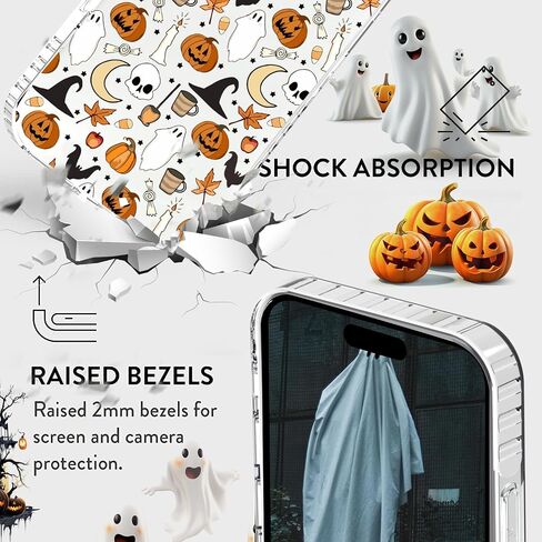 Halloween Case Compatible for iPhone 16 Pro Max Ghost Case with Cute Skull Bat Pumpkin Ghost Pattern Designed Clear Soft TPU+Black Camera Frame Protection Anti-Scratch Anti-Slip Phone Cover in Kuwait