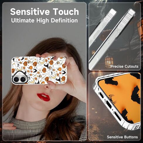 Halloween Case Compatible for iPhone 16 Pro Max Ghost Case with Cute Skull Bat Pumpkin Ghost Pattern Designed Clear Soft TPU+Black Camera Frame Protection Anti-Scratch Anti-Slip Phone Cover in Kuwait