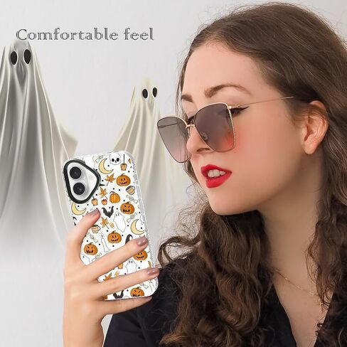 Halloween Case Compatible for iPhone 16 Pro Max Ghost Case with Cute Skull Bat Pumpkin Ghost Pattern Designed Clear Soft TPU+Black Camera Frame Protection Anti-Scratch Anti-Slip Phone Cover in Kuwait