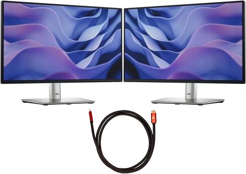 Dell DELL-P2225H 22 inch Full HD 100Hz 16:9 1ms IPS Monitor Black and Silver 2 Pack Bundle with Deco Gear 6FT Universal 4K HDMI 2.0 Cable with 28AWG Pure Copper Conductors in Saudi Arabia