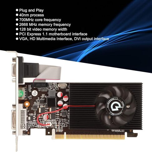Dilwe GT730 Low Gaming Graphics Card, 2GB GDDR3 Single Fan Low Graphics Card 128bit 700 MHz/2668 MHz with PCB Board VGA, HDMI, DVI Interface for GT730 2G128bit in Saudi Arabia