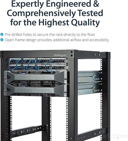 StartEch.com 25U رف خادم الإطار المفتوح - 994 رطل - 4 عمق آخر قابل للتعديل (18.3 "إلى 39.3") رف معدات الشبكة/ الاتصالات W/ العجلات (4PoStrack25) in Kuwait