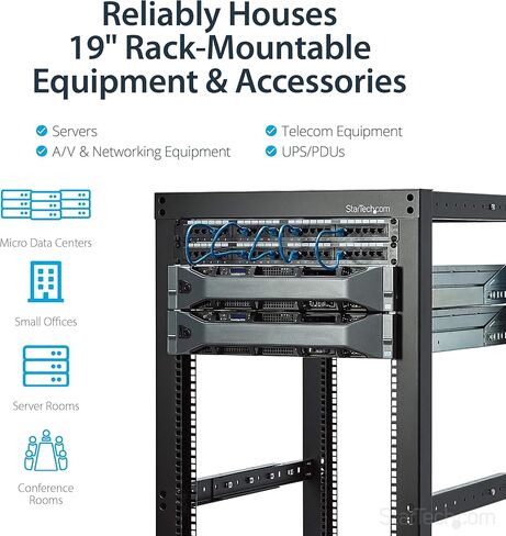 StartEch.com 25U رف خادم الإطار المفتوح - 994 رطل - 4 عمق آخر قابل للتعديل (18.3 "إلى 39.3") رف معدات الشبكة/ الاتصالات W/ العجلات (4PoStrack25) in Kuwait