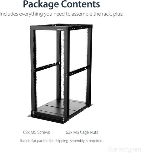 StartEch.com 25U رف خادم الإطار المفتوح - 994 رطل - 4 عمق آخر قابل للتعديل (18.3 "إلى 39.3") رف معدات الشبكة/ الاتصالات W/ العجلات (4PoStrack25) in Kuwait