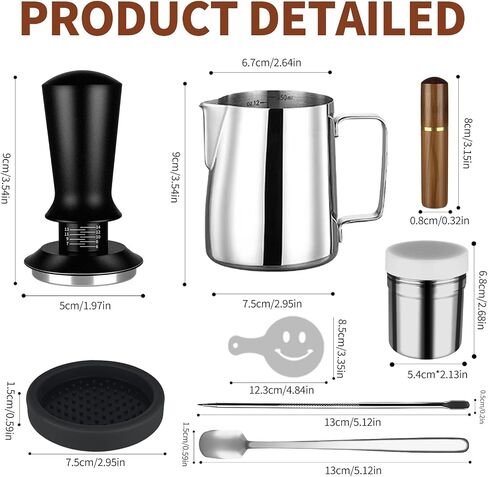 23Pcs Espresso Accessories, 51mm Coffee Espresso Tamper Kit, Espresso Machine Accessories Set, with Espress Stirrer | 350ml Milk Pitcher | Coffee Powder Dispenser | Latte Art Kit for Espresso Machine in Saudi Arabia