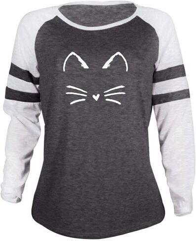 تيشيرت نسائي من Futurino ذو ألوان متعددة وطبعة قطة وأكمام قصيرة، قميص كاجوال in Kuwait