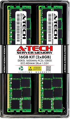 مجموعة الذاكرة A -Tech 16GB (2x8GB) ذاكرة ذاكرة Dell Precision T3600 - DDR3L 1600MHz PC3-12800 ECC مسجل RDIMM 2RX4 1.35V - خادم in Saudi Arabia