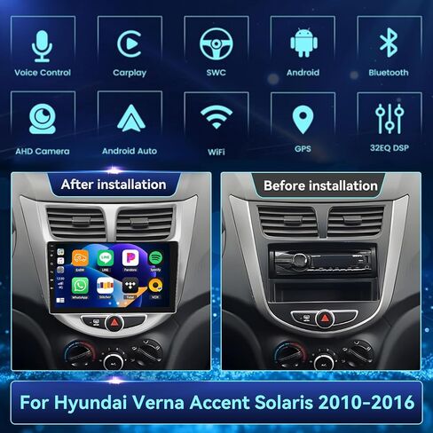 [2+32G] ستيريو سيارة Android 13 لسيارة Hyundai Verna Accent Solaris 2010-2016 مع Apple Carplay&Android Auto، راديو سيارة 9 بوصة مع وصلة مرآة بلوتوث FM/RDS WiFi GPS SWC Dual USB+كاميرا احتياطية in Kuwait