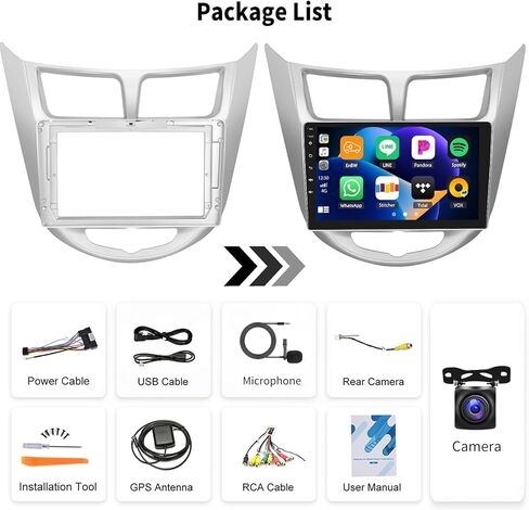 [2+32G] ستيريو سيارة Android 13 لسيارة Hyundai Verna Accent Solaris 2010-2016 مع Apple Carplay&Android Auto، راديو سيارة 9 بوصة مع وصلة مرآة بلوتوث FM/RDS WiFi GPS SWC Dual USB+كاميرا احتياطية in Kuwait