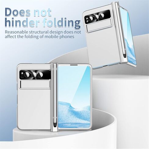 Case for Google Pixel Fold, Magnetic Hinge Protection Case with Pen Holder and Pen, Compatible with Google Pixel Fold 2023 (Silver) in Saudi Arabia