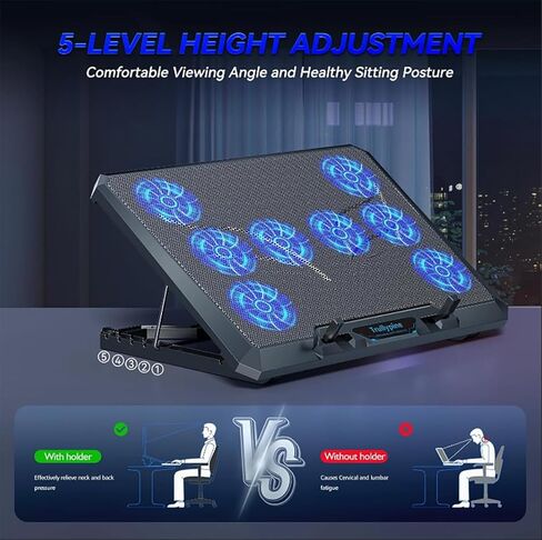 Laptop Cooling pad for Hp HP 350 G2 Gaming laptops, Laptop Cooler with 8 Fan, Adjustable Speed, 5-Level Height Adjustment, Mute Silent,2 USB-A Port，Built-in Phone Stand in Saudi Arabia