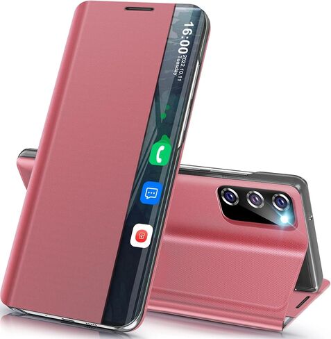 بالنسبة إلى Samsung Galaxy S20 Fe 5G Case View Leather Window Leather for Samsung S20 FE Case Slim Mirror Hard PC Kickstand Flip Galaxy Galaxy S20 FE 5G غطاء واقعي (أزرق عميق) in Kuwait