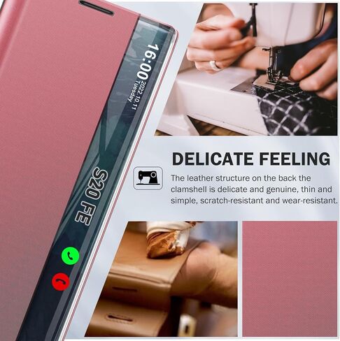 بالنسبة إلى Samsung Galaxy S20 Fe 5G Case View Leather Window Leather for Samsung S20 FE Case Slim Mirror Hard PC Kickstand Flip Galaxy Galaxy S20 FE 5G غطاء واقعي (أزرق عميق) in Kuwait