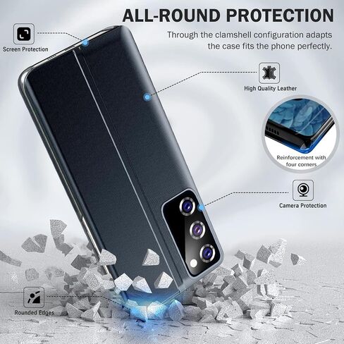 بالنسبة إلى Samsung Galaxy S20 Fe 5G Case View Leather Window Leather for Samsung S20 FE Case Slim Mirror Hard PC Kickstand Flip Galaxy Galaxy S20 FE 5G غطاء واقعي (أزرق عميق) in Kuwait