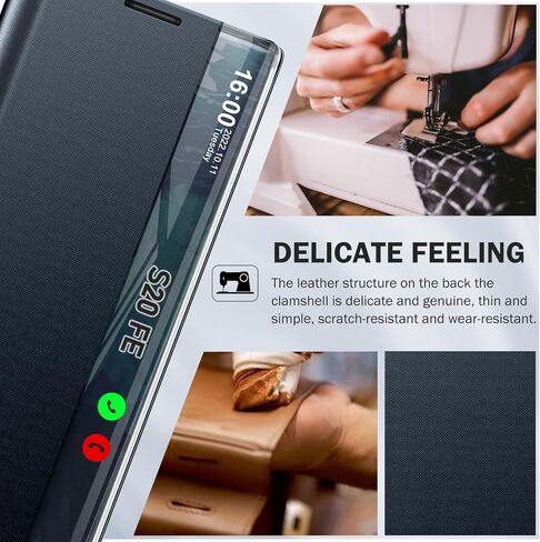 بالنسبة إلى Samsung Galaxy S20 Fe 5G Case View Leather Window Leather for Samsung S20 FE Case Slim Mirror Hard PC Kickstand Flip Galaxy Galaxy S20 FE 5G غطاء واقعي (أزرق عميق) in Kuwait