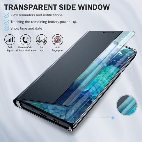 بالنسبة إلى Samsung Galaxy S20 Fe 5G Case View Leather Window Leather for Samsung S20 FE Case Slim Mirror Hard PC Kickstand Flip Galaxy Galaxy S20 FE 5G غطاء واقعي (أزرق عميق) in Kuwait