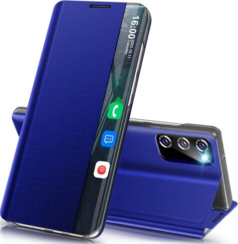 بالنسبة إلى Samsung Galaxy S20 Fe 5G Case View Leather Window Leather for Samsung S20 FE Case Slim Mirror Hard PC Kickstand Flip Galaxy Galaxy S20 FE 5G غطاء واقعي (أزرق عميق) in Kuwait