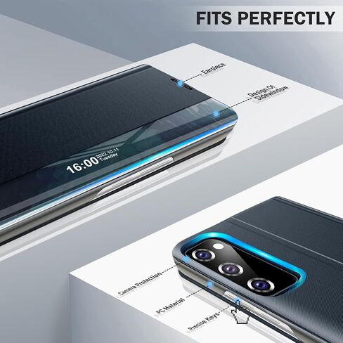 بالنسبة إلى Samsung Galaxy S20 Fe 5G Case View Leather Window Leather for Samsung S20 FE Case Slim Mirror Hard PC Kickstand Flip Galaxy Galaxy S20 FE 5G غطاء واقعي (أزرق عميق) in Kuwait