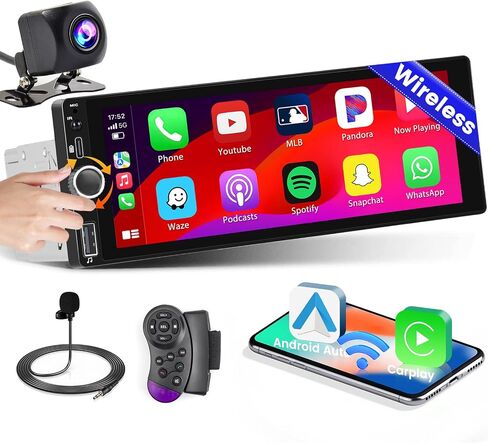 Single Din Car Stereo with Apple Carplay Android Auto,6.9 Inch IPS Touch Screen Car Stereo with Backup Camera, Car Radio Support Mirror Link Bluetooth Handsfree FM/RDS Type-C/USB EQ SWC in Saudi Arabia