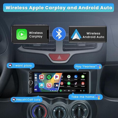 Single Din Car Stereo with Apple Carplay Android Auto,6.9 Inch IPS Touch Screen Car Stereo with Backup Camera, Car Radio Support Mirror Link Bluetooth Handsfree FM/RDS Type-C/USB EQ SWC in Saudi Arabia