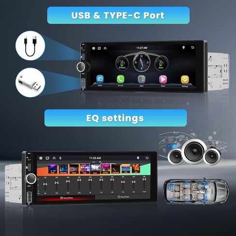 Single Din Car Stereo with Apple Carplay Android Auto,6.9 Inch IPS Touch Screen Car Stereo with Backup Camera, Car Radio Support Mirror Link Bluetooth Handsfree FM/RDS Type-C/USB EQ SWC in Saudi Arabia