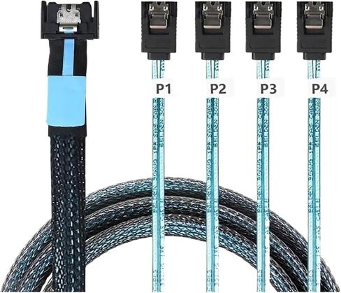 SlimSAS 8654 4I 38pin to 4X SATA Cable PCIE5.0 PCI-E Server Data Connection Cable(50cm) in Saudi Arabia