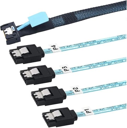 SlimSAS 8654 4I 38pin to 4X SATA Cable PCIE5.0 PCI-E Server Data Connection Cable(50cm) in Saudi Arabia