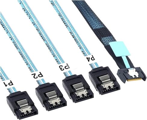 SlimSAS 8654 4I 38pin to 4X SATA Cable PCIE5.0 PCI-E Server Data Connection Cable(50cm) in Saudi Arabia