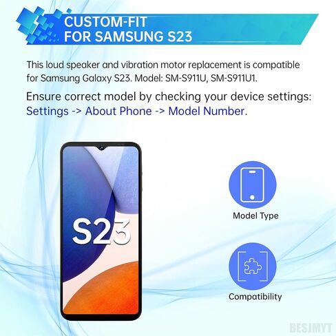 بالنسبة إلى Samsung Galaxy S23 ، استبدال محرك اهتزاز مكبر الصوت بصوت عالٍ مع قوس صوتي صوتي صوتي صاخب استبدال مجموعة رينغ باكب باكر التجميع لـ Samsung S23 SM-S911U SM-S911U1 in Kuwait