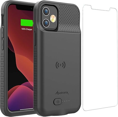 حافظة بطارية Alpatronix لهاتف iPhone 12 Pro Max (6.7 بوصة)، غطاء شاحن ممتد ونحيف محمول متوافق مع الشحن اللاسلكي، مدخل Lightning، CarPlay - BX12Pro Max - أسود غير لامع in Kuwait