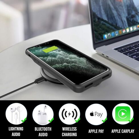 حافظة بطارية Alpatronix لهاتف iPhone 12 Pro Max (6.7 بوصة)، غطاء شاحن ممتد ونحيف محمول متوافق مع الشحن اللاسلكي، مدخل Lightning، CarPlay - BX12Pro Max - أسود غير لامع in Kuwait