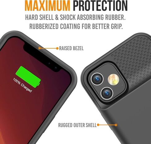 حافظة بطارية Alpatronix لهاتف iPhone 12 Pro Max (6.7 بوصة)، غطاء شاحن ممتد ونحيف محمول متوافق مع الشحن اللاسلكي، مدخل Lightning، CarPlay - BX12Pro Max - أسود غير لامع in Kuwait