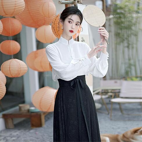 تنورة نسائية من Hanfu ذات وجه حصان صيني تنانير ذات ثنيات وربطة عنق Seft مطبوعة أنيقة على شكل حرف a تنورة طويلة متأرجحة in Saudi Arabia