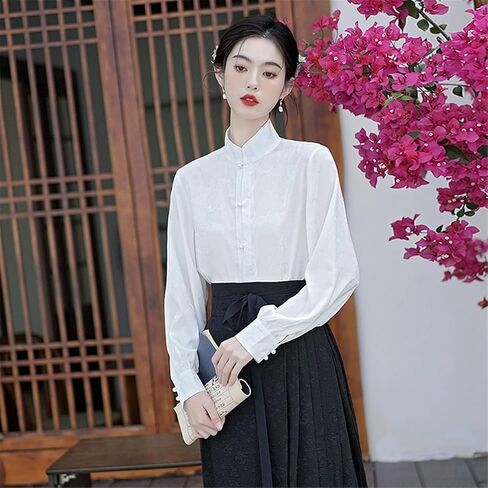 تنورة نسائية من Hanfu ذات وجه حصان صيني تنانير ذات ثنيات وربطة عنق Seft مطبوعة أنيقة على شكل حرف a تنورة طويلة متأرجحة in Saudi Arabia