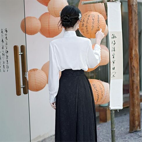 تنورة نسائية من Hanfu ذات وجه حصان صيني تنانير ذات ثنيات وربطة عنق Seft مطبوعة أنيقة على شكل حرف a تنورة طويلة متأرجحة in Saudi Arabia