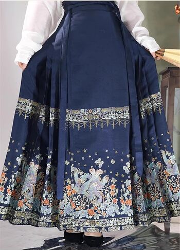 Women's Hanfu Chinese Horse Face Skirt Pleated Skirts Seft Tie Floal Printed Elegant A-Line Long Swing Maxi Skirt in Kuwait