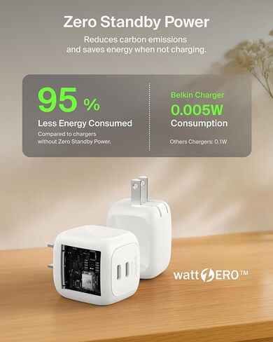 Belkin 2-Port USB C Charger Block 50W ، شاحن GAN ثنائي المنفذ W/ 2x USB C Ports وشملت 1M C-C كابل ، شحن سريع لـ MacBook ، iPhone ، iPad ، Chromebook ، Galaxy ، Pixel-Travel Essentials-White in Kuwait