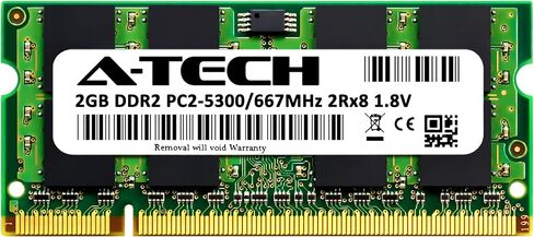 A-Tech 2GB RAM استبدال MICRON MT16HTF25664HZ-667H1 | DDR2 667MHz PC2-5300 2RX8 SODIMM 200-PIN MEMORY in Saudi Arabia