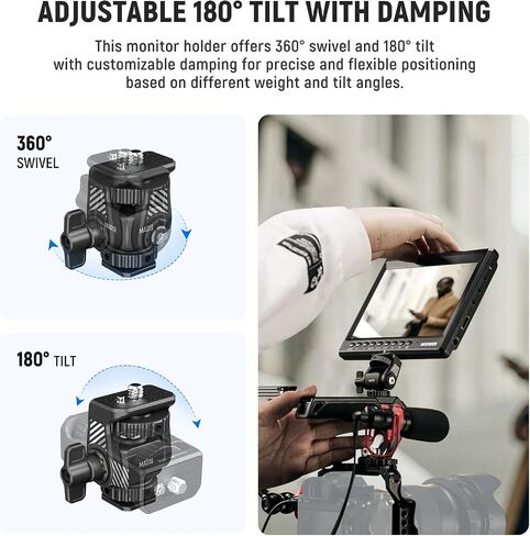 NEEWER Field Monitor Mount Holder with Cold Shoe 360 Swivel 180 Tilt Anti Twist Screw Compatible with Atomos Ninja 5" & 7" Camera Monitor, CA107 Camera Top Handle Included in Saudi Arabia