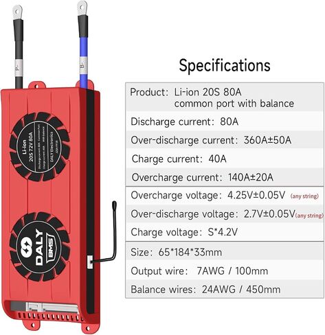 Daly BMS LI-ION 72V 80A BMS 20S Protection Board مع سلك توازن مروحة التبريد لنظام إمدادات الكهرباء ذات الطاقة الشمسية التي تم إنشاؤها ذاتيًا (BMS القياسية ، مروحة 80A) in Kuwait