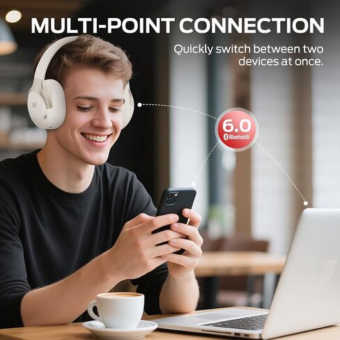 Monster Persona 5th ANC-Wireless Bluetooth Over-ear سماعات ميكروفون ، وقت اللعب 70 ساعة ، Bluetooth 6.0 ، تصميم مريح وقابل للطي (Beige) in Kuwait