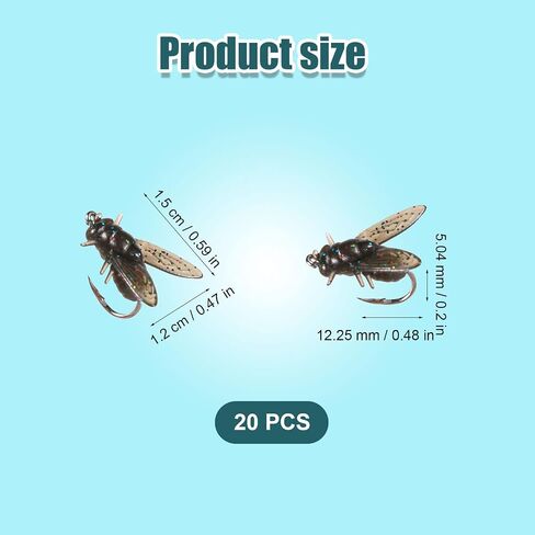 20pcs Fly Fishing Bait, Black Fly Fishing Lures with Hooks Fly Fish Bait Soft Flexible Fishing Artificial Bait for Bass Trout Pike Saltwater Freshwater Fishing-Lovers in Saudi Arabia