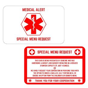 Bariatric Card for Restaurants, Special Menu Request Card, Portion Control Restaurant Request for Bariatric or Gastric Sleeve Patients, Wallet Sized, Set of 2 Cards (2, White, 3.375in x 2.125in)